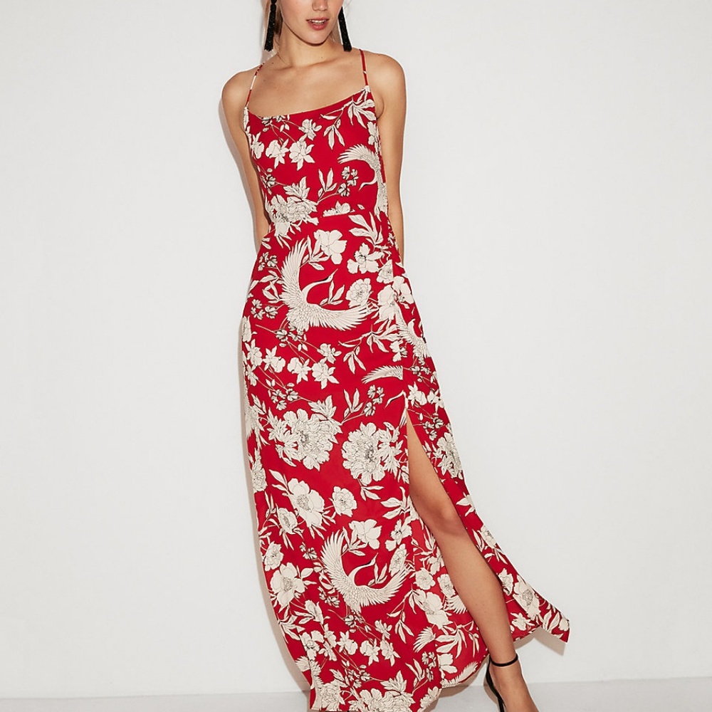 Express Red Print Maxi Dress